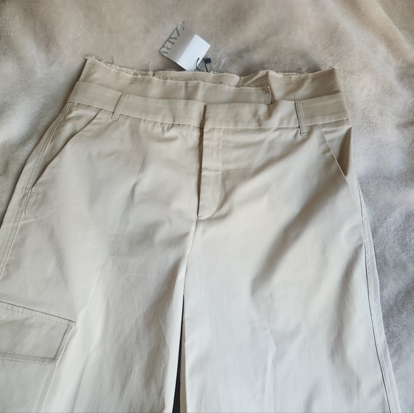 ZARA BELTED high waist GABARDINE PANTS (NWT) beige size L - Picture 14 of 16